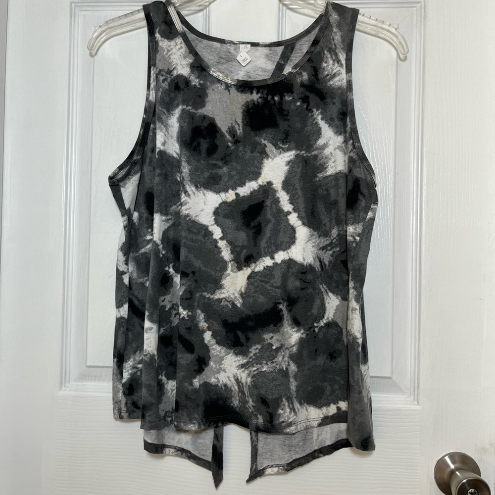 Ideology Split Back Black and Gray Tie-Dye Tank Top
